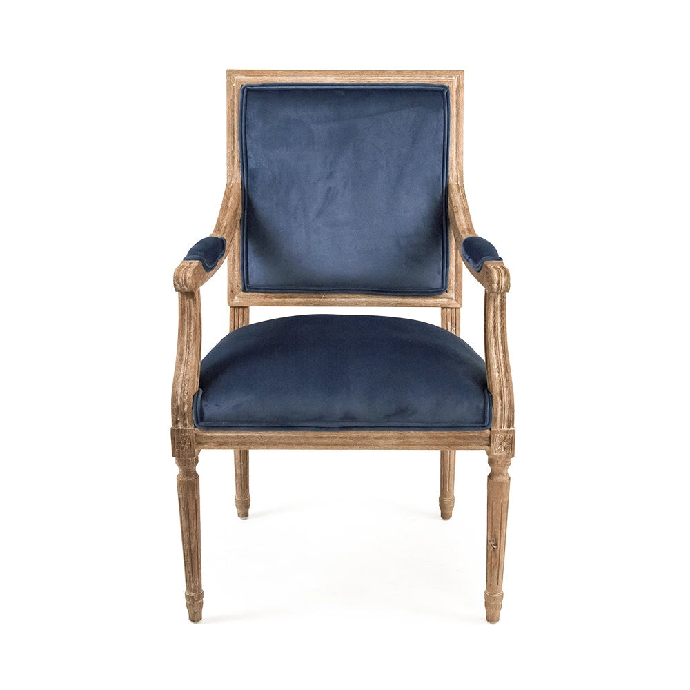 Blue Velvet Louis Arm Chair