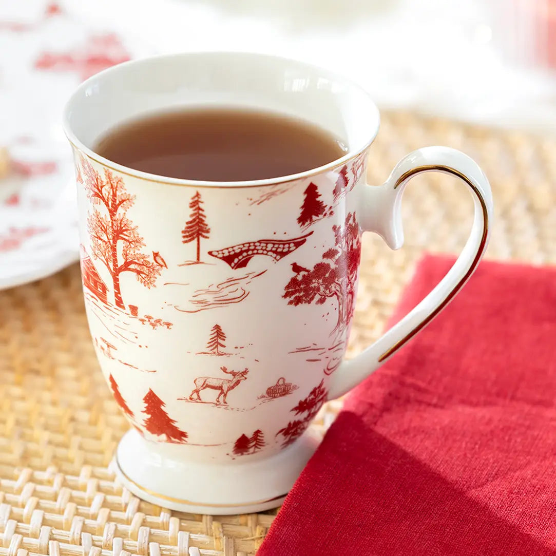 Red Village Fine Porcelain Footed Mugs – Set of 2