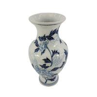 Blue & White Chinoiserie Ceramic Vase – 14” Decorative Floral Ginger Jar Style Vase
