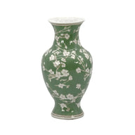Large Green & White Chinoiserie Ginger Jar Vase – 14"