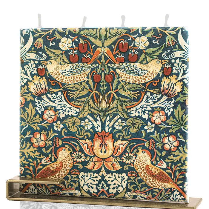 William Morris “Strawberry Thief” Flat Candle with Brass Stand