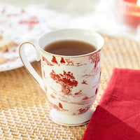 Red Village Fine Porcelain Footed Mugs – Set of 2