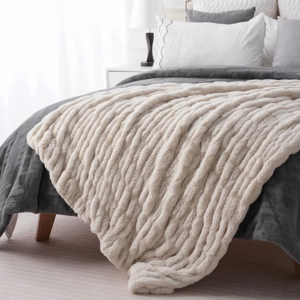 Luxe Ruched Faux Fur Throw Blanket