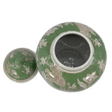 Green Floral Ceramic Ginger Jar – 10” Decorative Chinoiserie Lidded Jar
