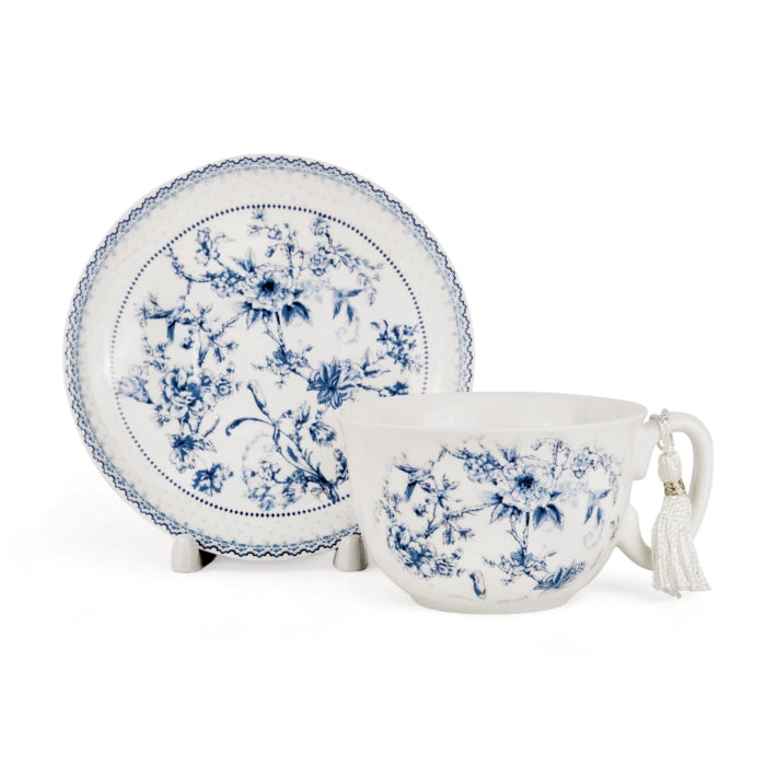 "Jardin Bleu" Bone China Teacup & Saucer Gift Set