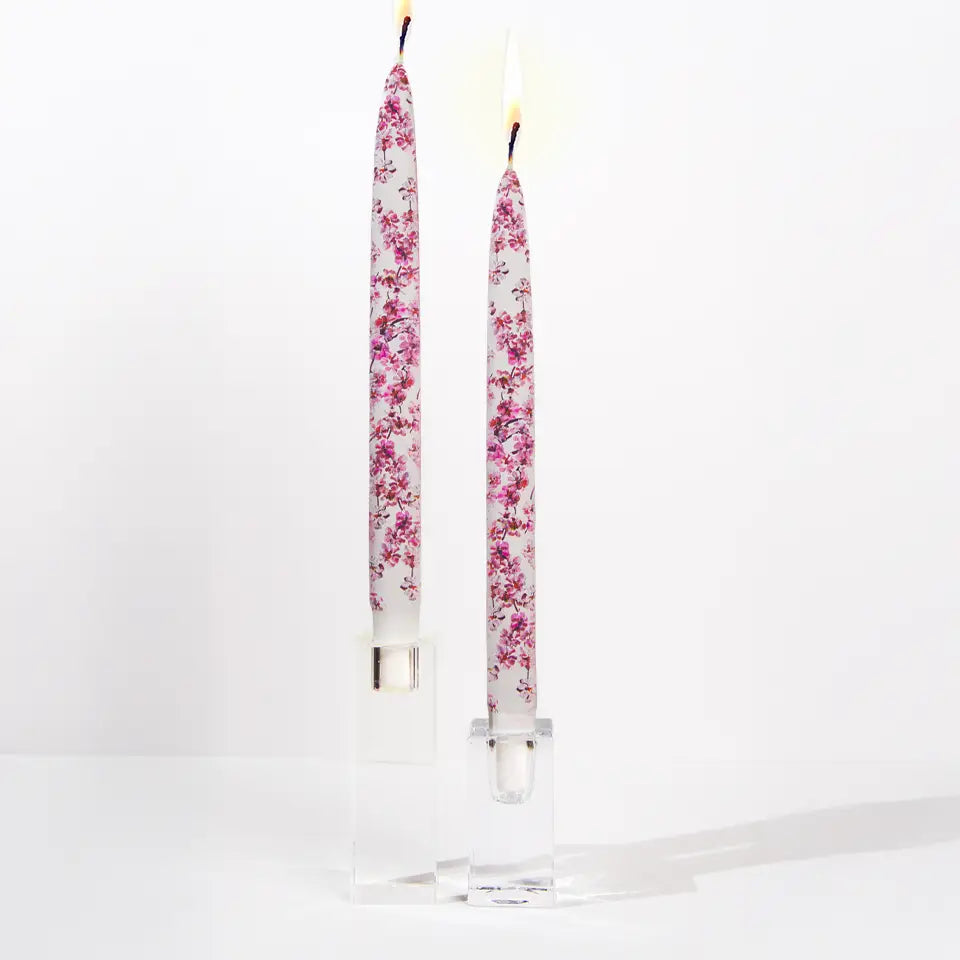 Pink Cherry Blossom Decorative Taper Candles – Set of 2