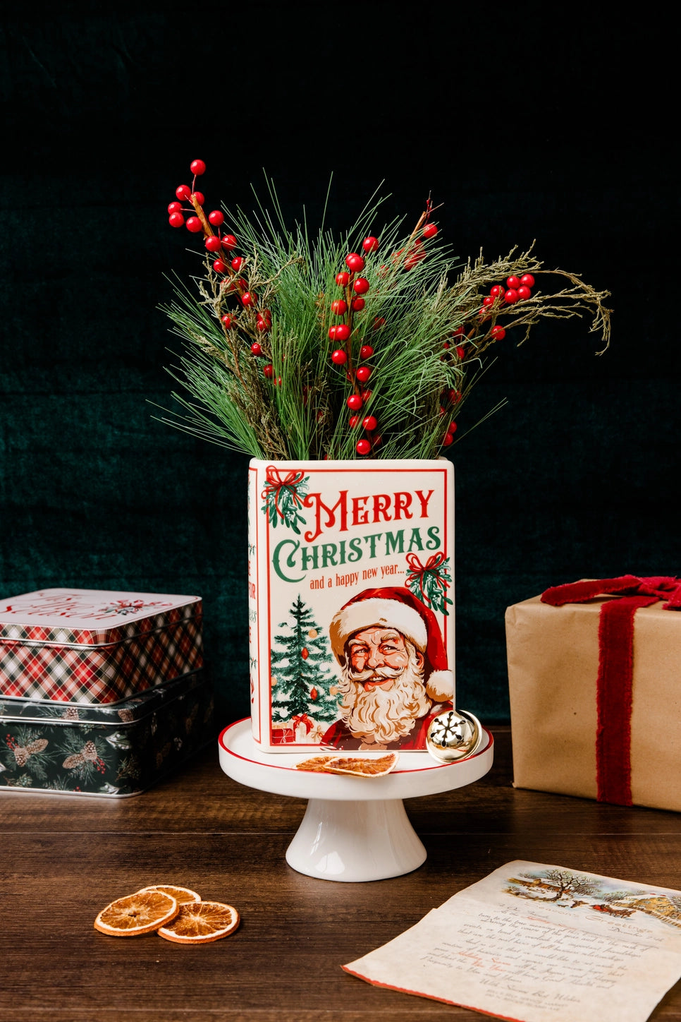 Santa Is Coming to Town Christmas Book Vase