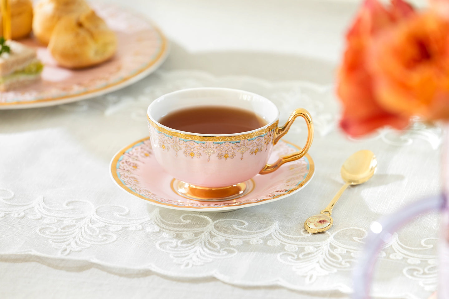 Pink Floral Toile Tea Cup & Saucer