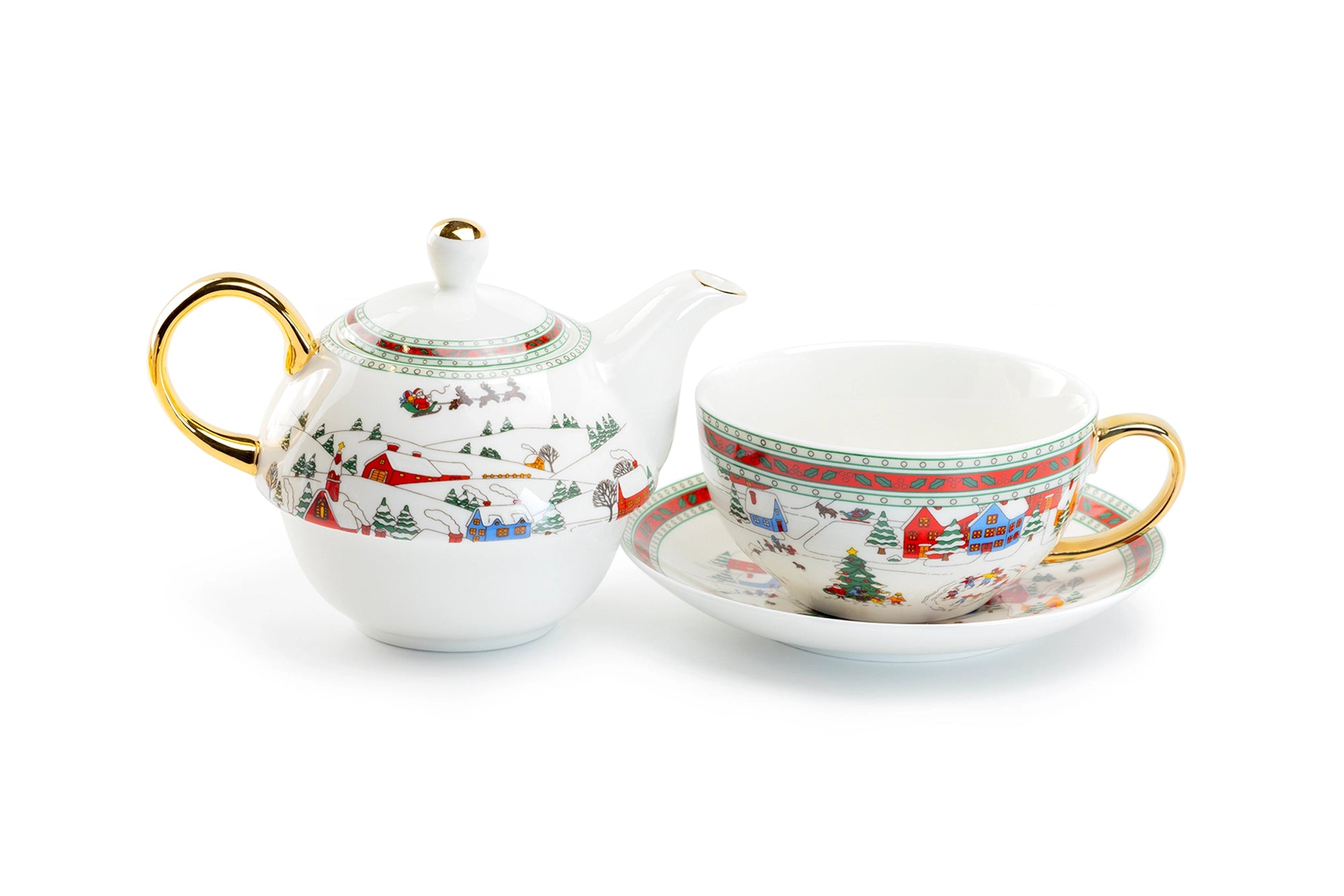 Holiday Winter Wonderland Tea-for-One Porcelain Set