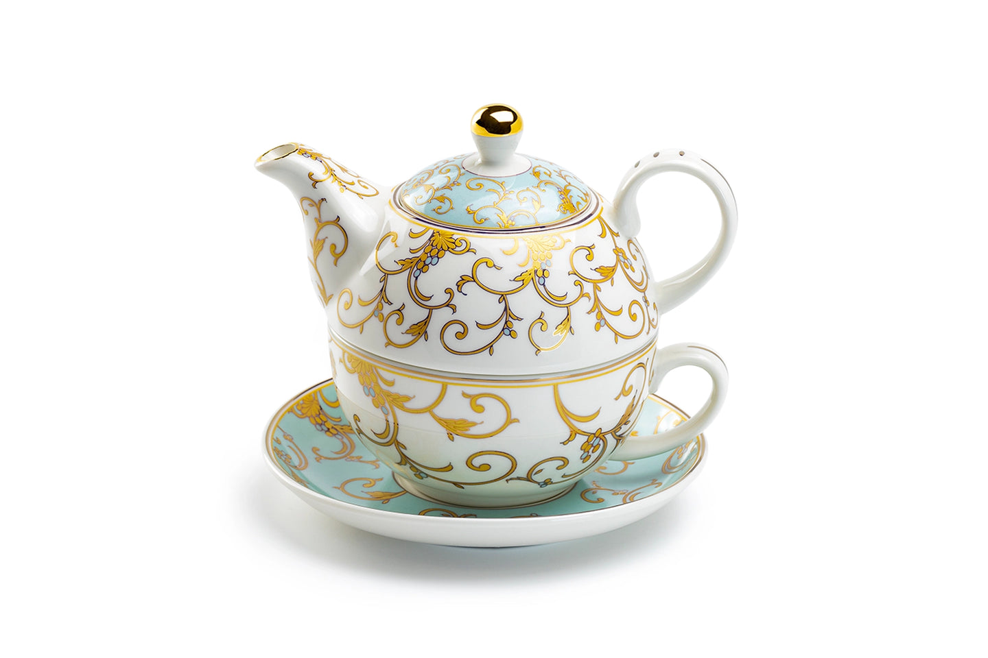 Mint & Gold Scroll Tea-For-One Set with Gift Box