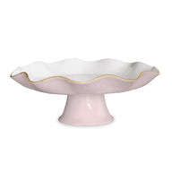 Beatriz Ball camellia pink and white pedestal cake stand with scalloped edge and gold rim