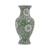 Green Chinoiserie Ceramic Vase – 14” Decorative Floral Ginger Jar Style Accent Vase