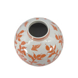 Orange Chinoiserie Ceramic Globe Vase – 12” Floral Ginger Jar Style Decorative Vase
