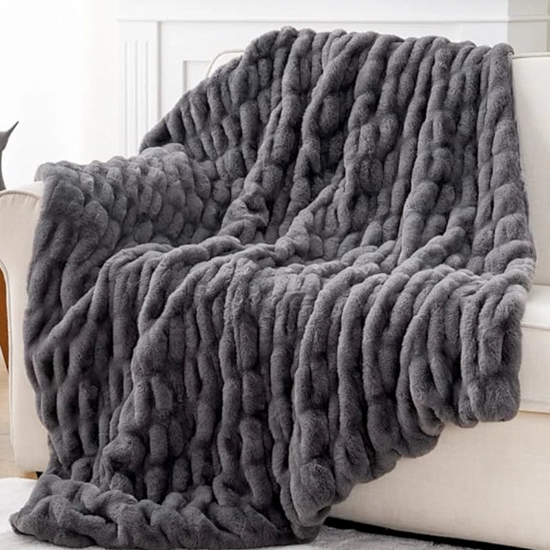 Luxe Ruched Faux Fur Throw Blanket