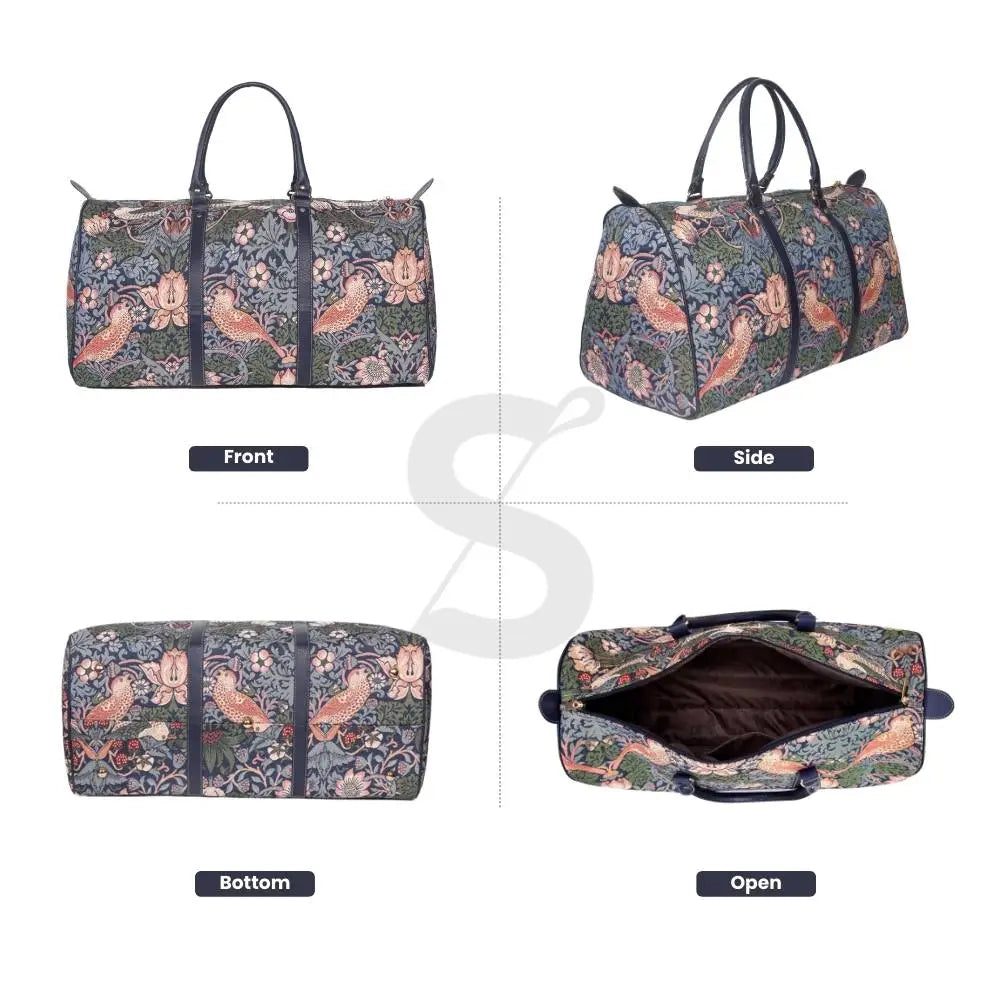 William Morris Strawberry Thief Blue Tapestry Duffel Bag – Large Weekend Holdall