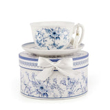 "Jardin Bleu" Bone China Teacup & Saucer Gift Set
