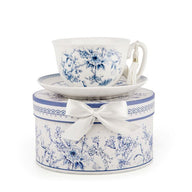"Jardin Bleu" Bone China Teacup & Saucer Gift Set