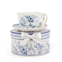 "Jardin Bleu" Bone China Teacup & Saucer Gift Set