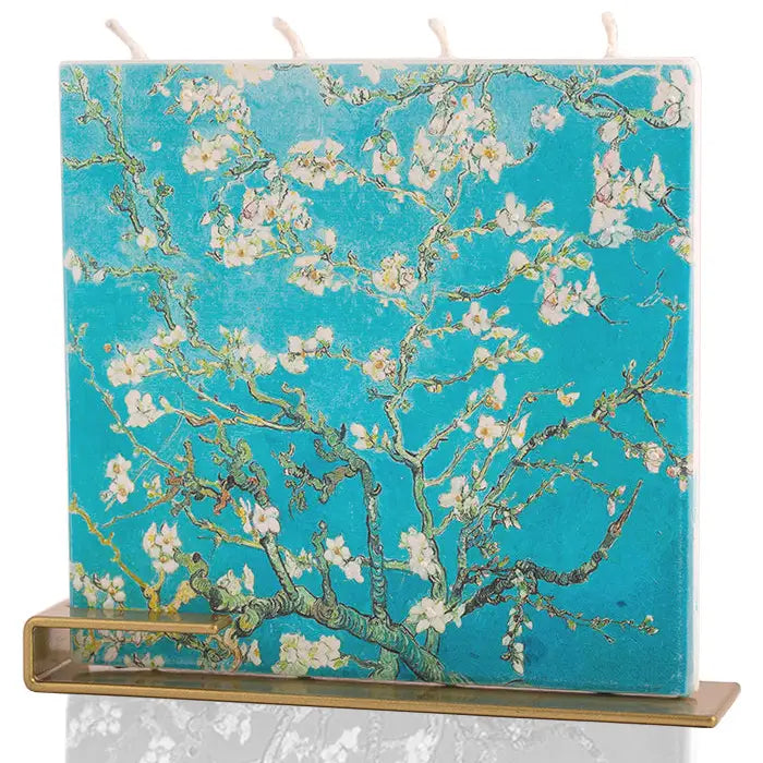 Flatyz Van Gogh Almond Blossoms Art Candle with Metal Stand | Handcrafted Decorative Candle