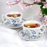 "Jardin Bleu" Bone China Teacup & Saucer Gift Set