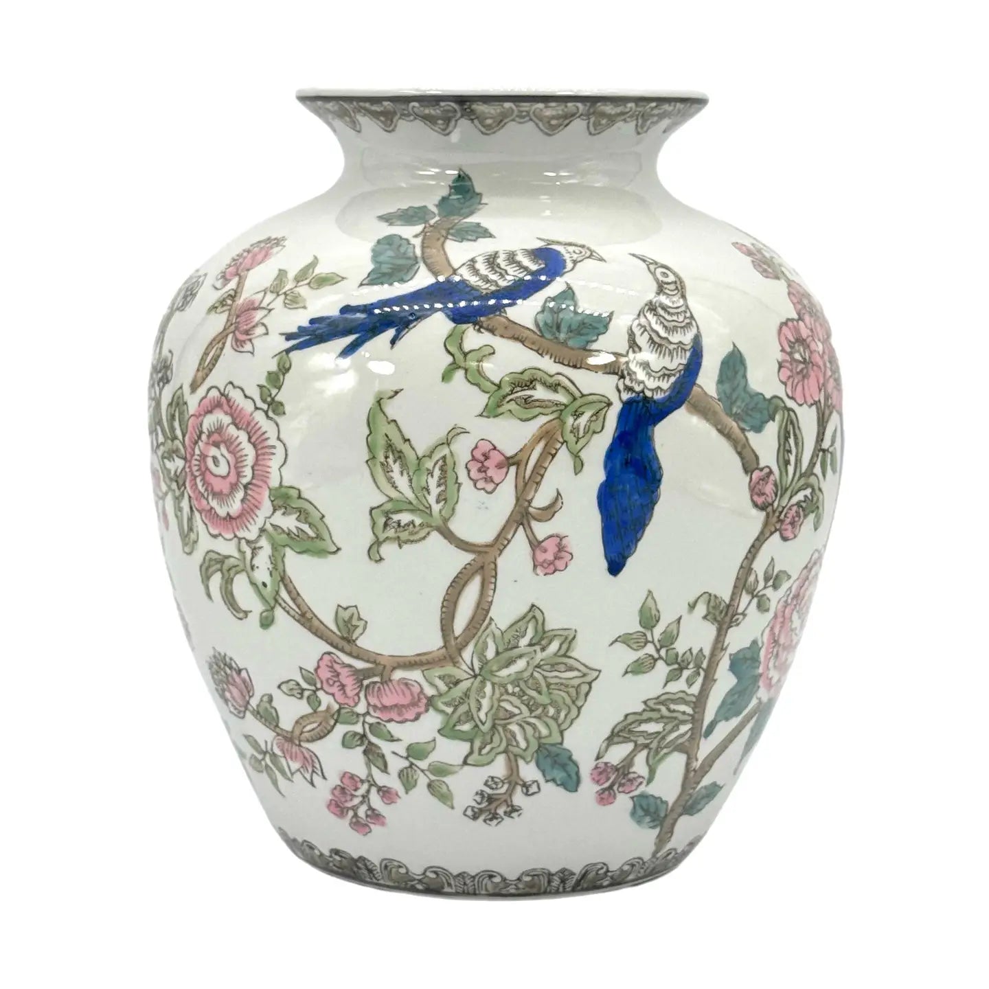 Multicolor Parrot Chinoiserie Ceramic Vase