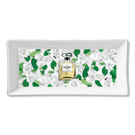 Ceramic Serving Trays – Green Floral with Perfume Bottle
