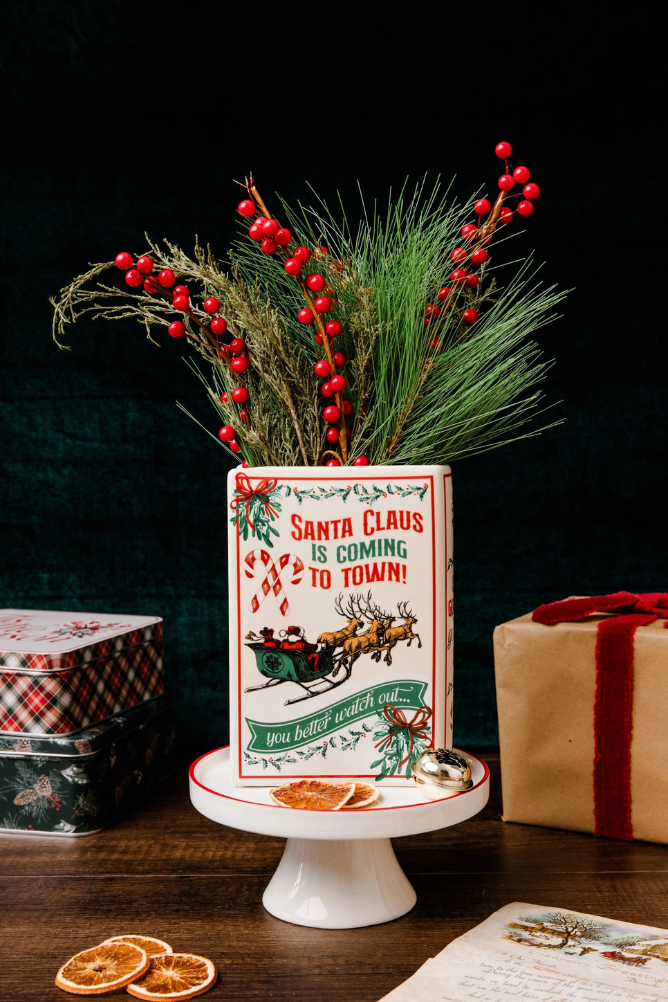 Santa Is Coming to Town Christmas Book Vase