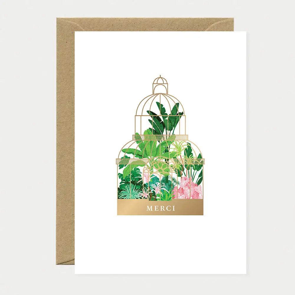 Merci Greenhouse Thank You Greeting Card | Gold Foil Botanical Thank You Card