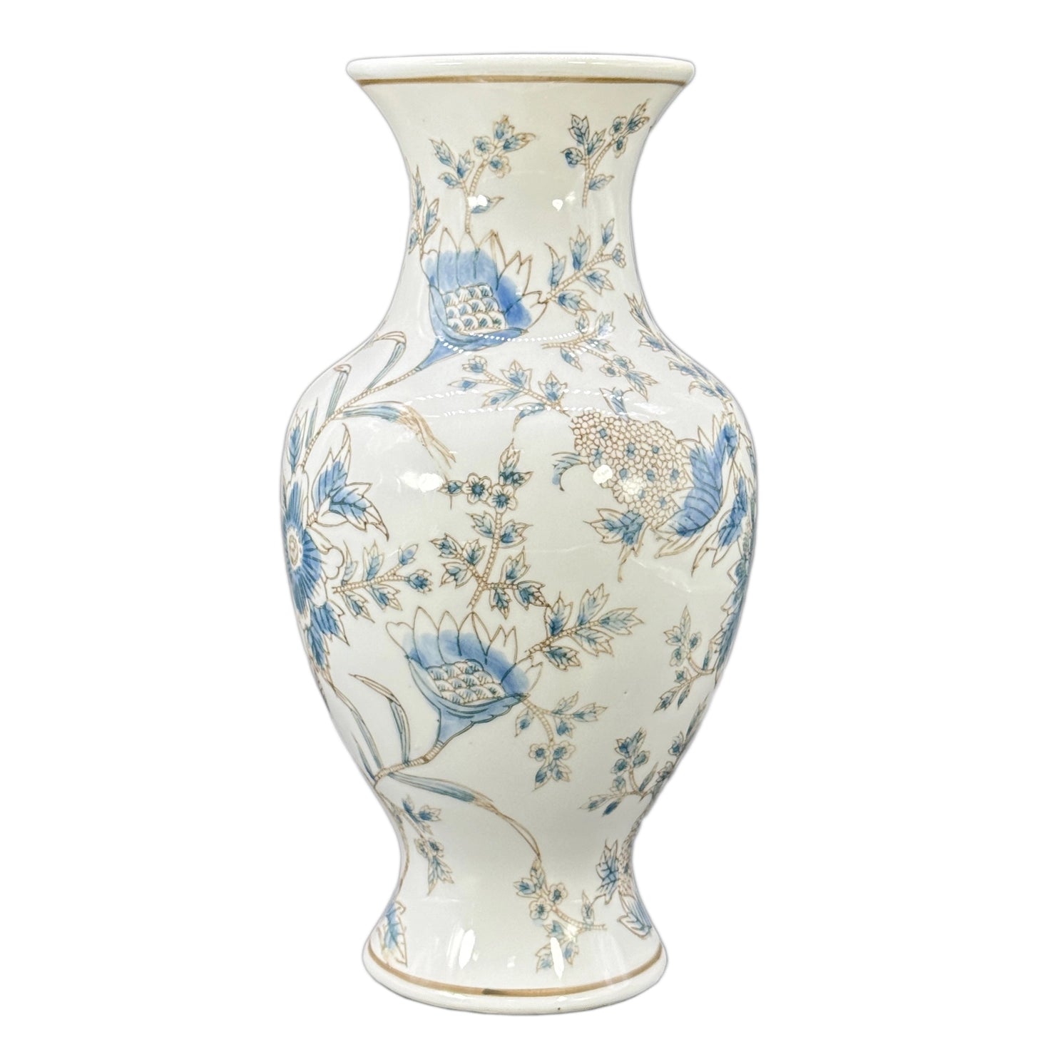 Blue & White Chinoiserie Porcelain Vase – 14” Botanical Decorative Accent Vase