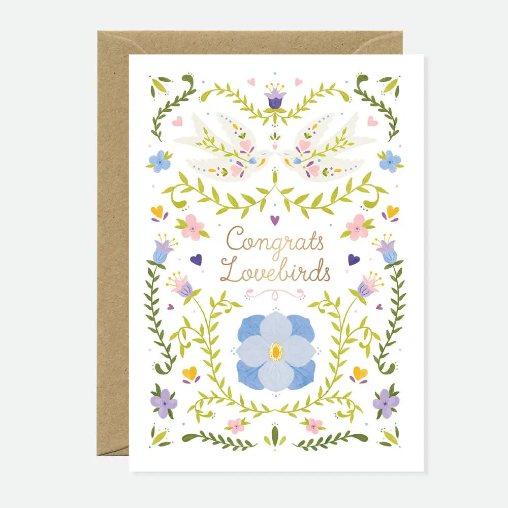 Lovebirds Wedding Card | Gold Foil Congratulations Greeting Card