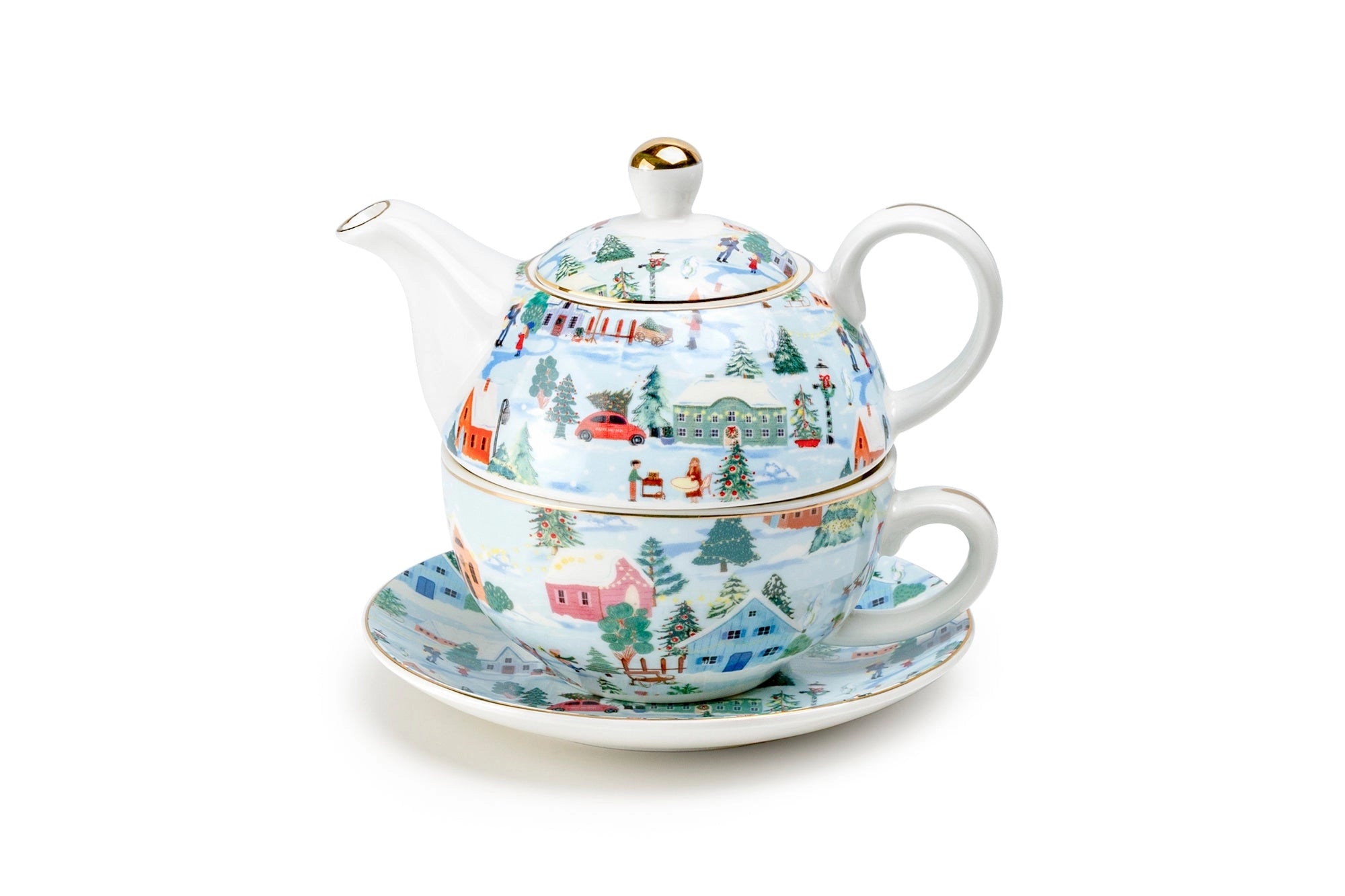 Christmas Village Fine Porcelain Tea-for-One Set