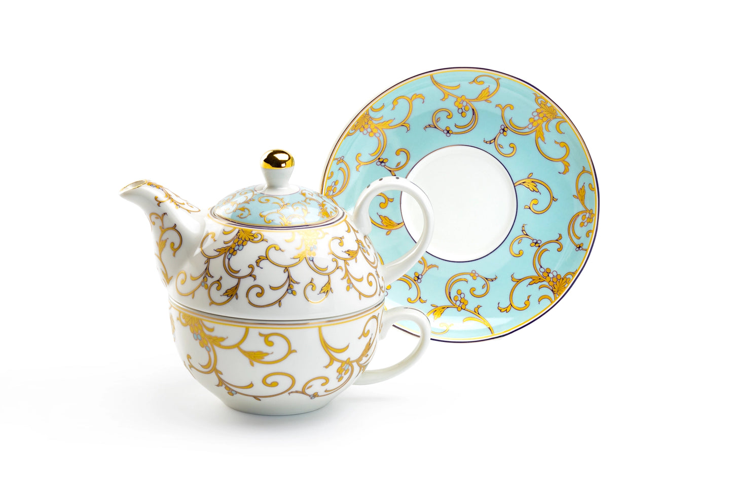 Mint & Gold Scroll Tea-For-One Set with Gift Box