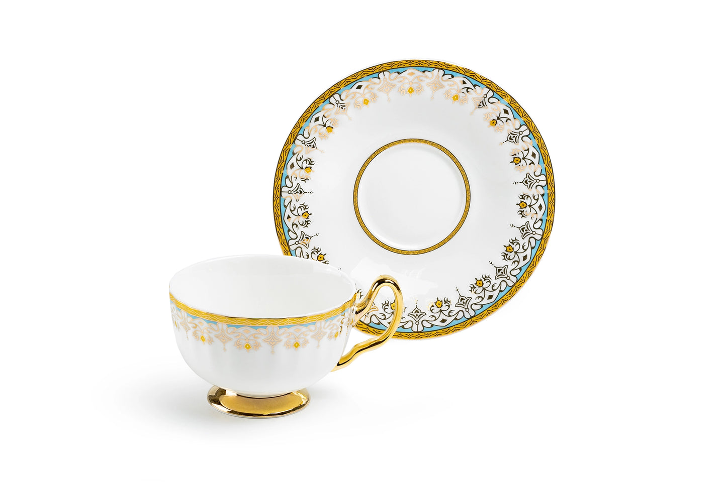 White Floral Toile Tea Cup & Saucer