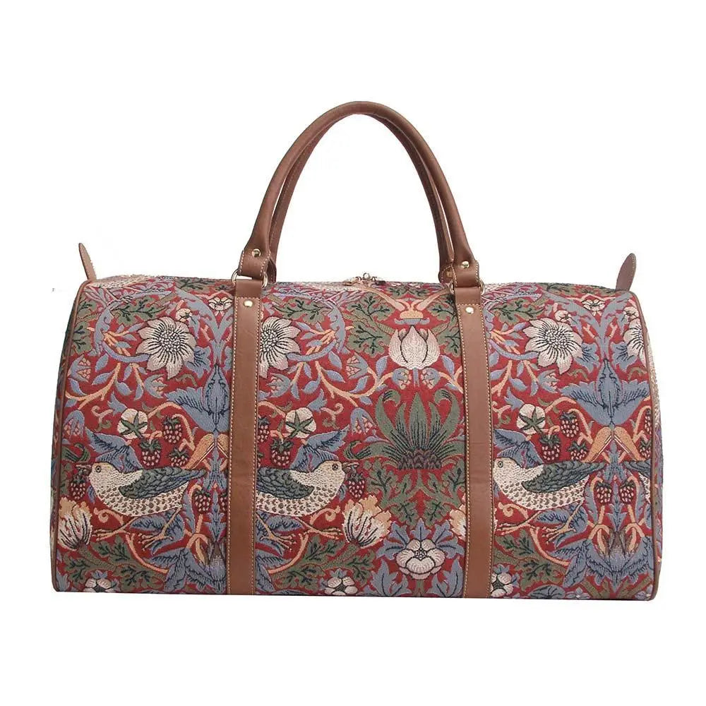 William Morris Strawberry Thief Tapestry Red Weekender Duffel Bag