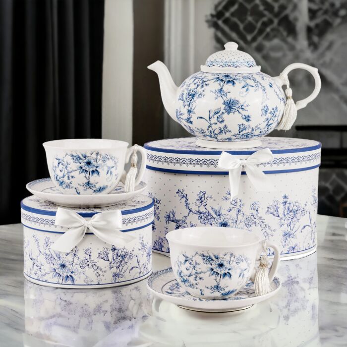 "Jardin Bleu" Bone China Teapot in Gift Box