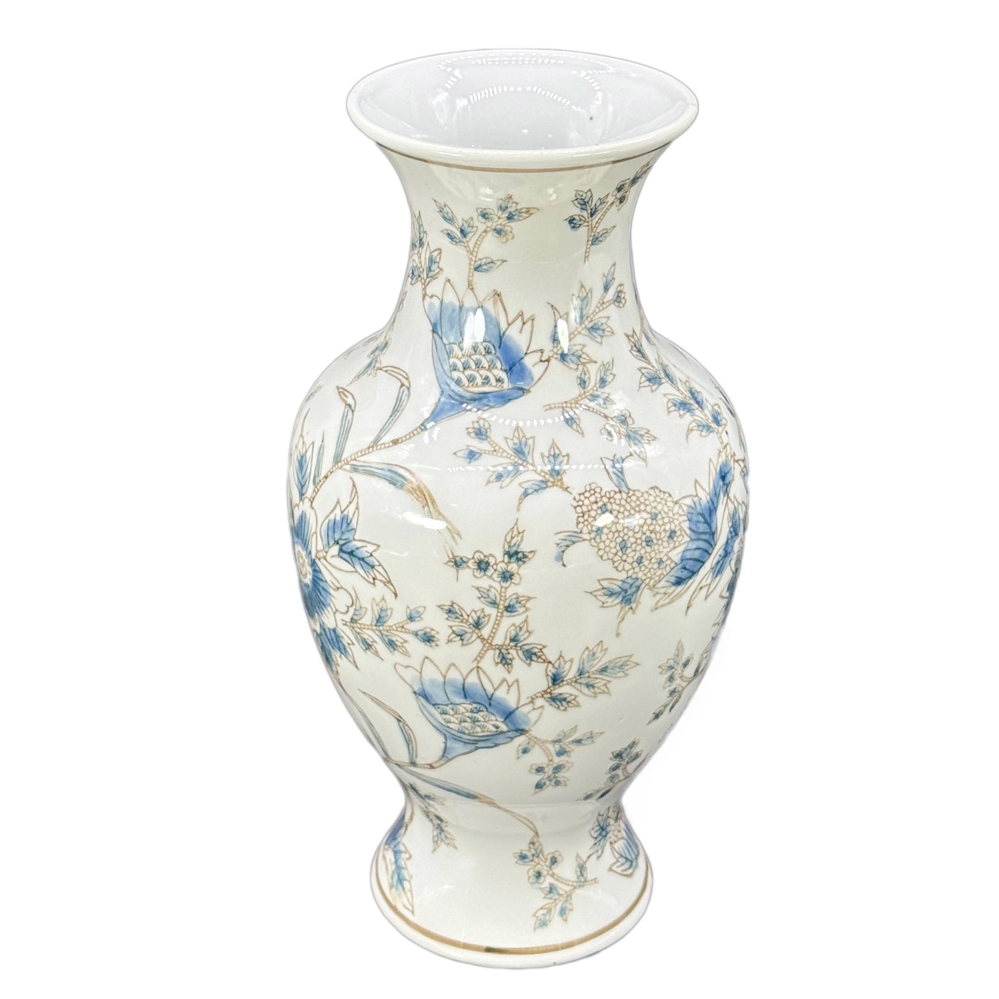 Blue & White Chinoiserie Porcelain Vase – 14” Botanical Decorative Accent Vase
