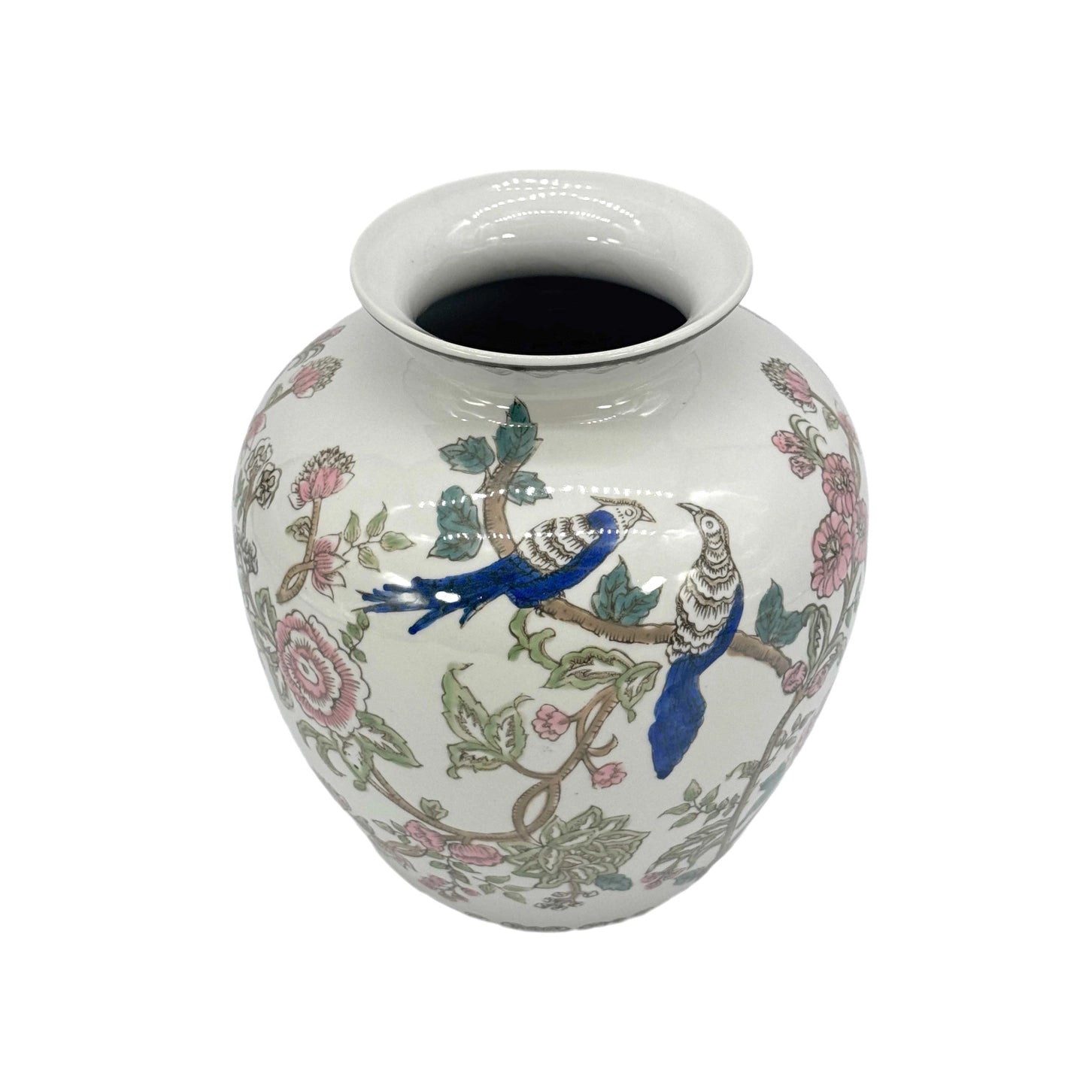 Multicolor Parrot Chinoiserie Ceramic Vase