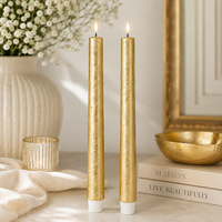 Gold Flameless Textured Taper Candles Set of 2 1" x 11"