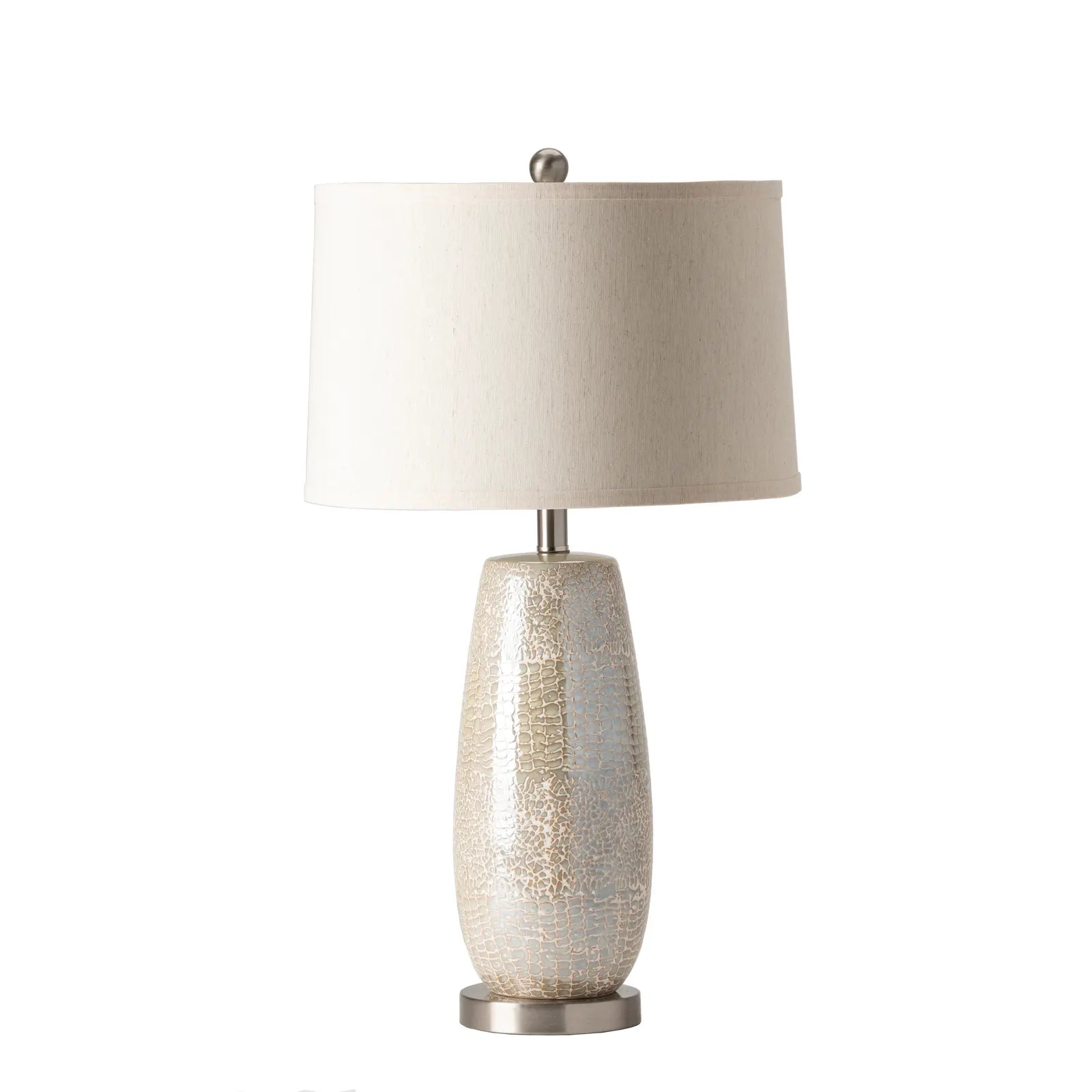 Melrose textured ceramic table lamp with metallic glaze and white linen shade