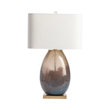 Noah ombre blue glass table lamp with brass base and linen shade