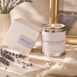 Summer in Provence soy candle with crackling wood wick and soft lavender minimalist packaging