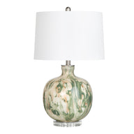 Waverly green marbled glass table lamp with white linen shade