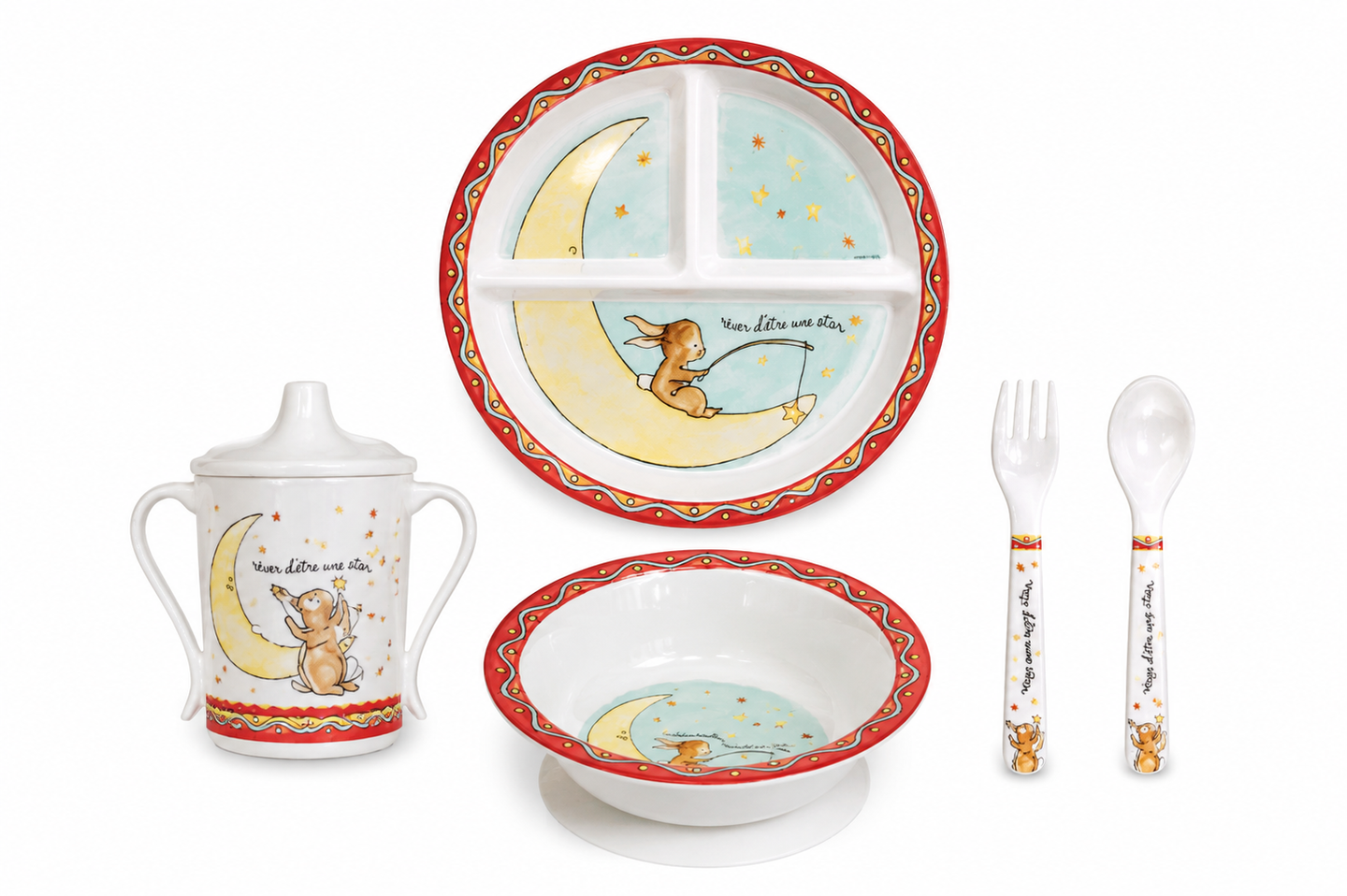 Rêver d'Être une Star ("Wish on a Star") 5-Piece Children's French Dinnerware Set