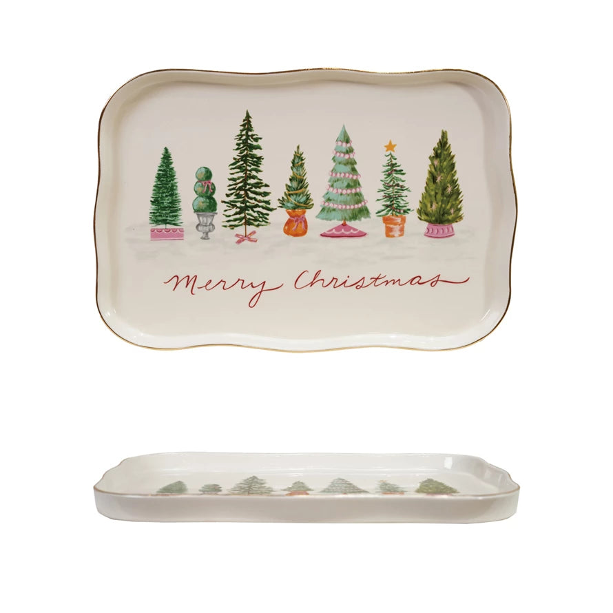 Stoneware Scalloped Platter – “Merry Christmas”